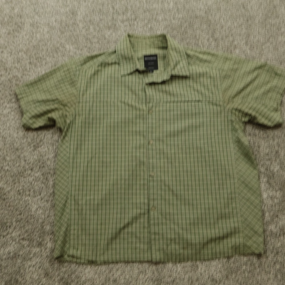 Smith Center shirt L Men's Green Plaid Short Sleeve Button‎ up usa zip pocket